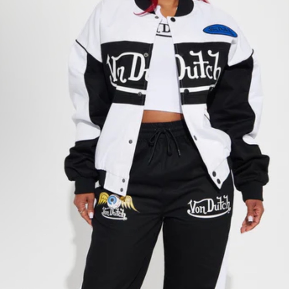 Von Dutch Women's Black and White Bomber Jacket - Picture 2 of 5